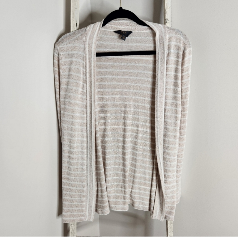 Mix 41 Hawthorn Stitch Fix Cardigan Womens Small Tan White Stripe Open Front